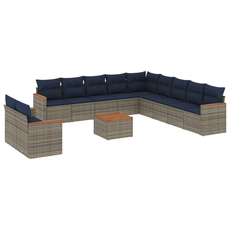 Ensemble de canapé de jardin 12 pcs avec coussins gris résine tressée - 2