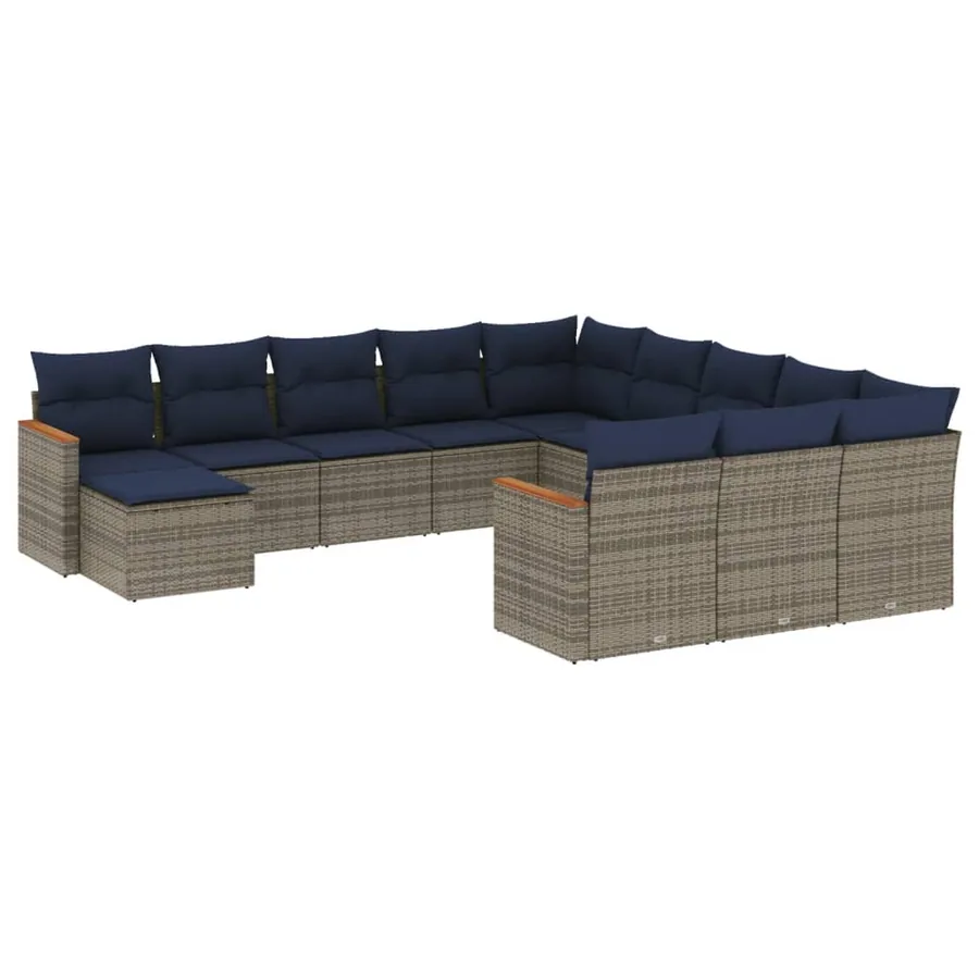Ensemble de canapé de jardin 12 pcs avec coussins gris résine tressée - 2