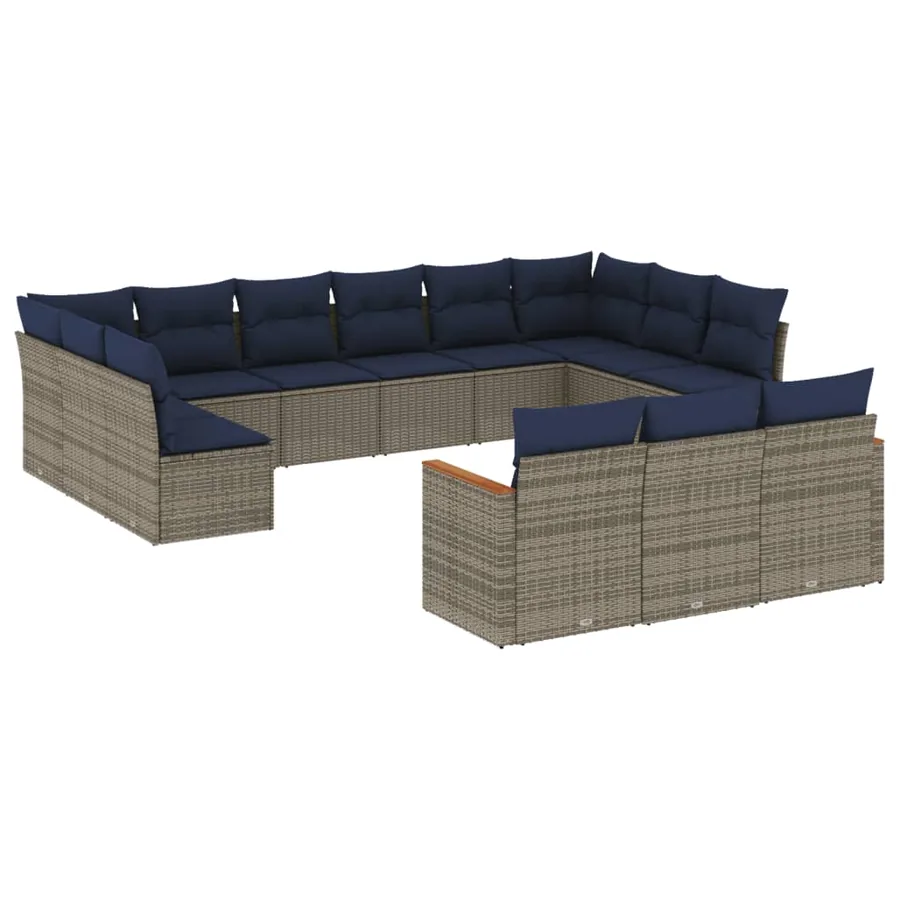 Ensemble de canapé de jardin 13 pcs avec coussins gris résine tressée - 2
