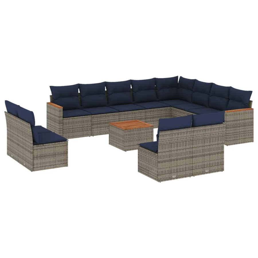 Ensemble de canapé de jardin 13 pcs avec coussins gris résine tressée - 2