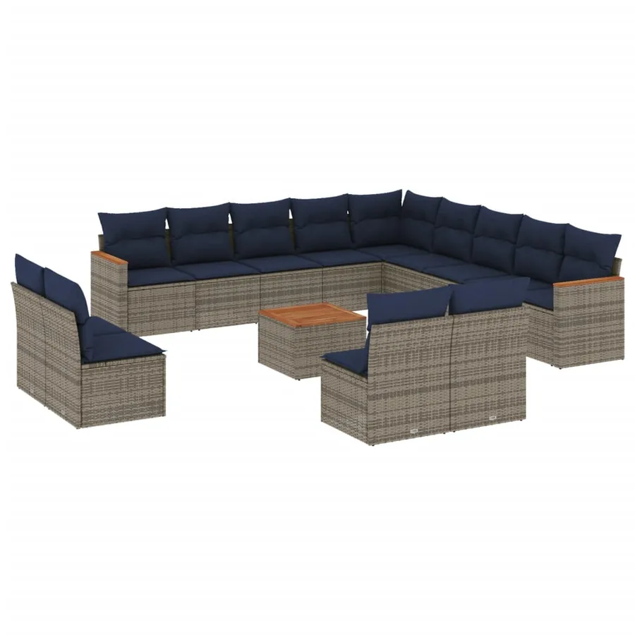 Ensemble de canapé de jardin 14 pcs avec coussins gris résine tressée - 2