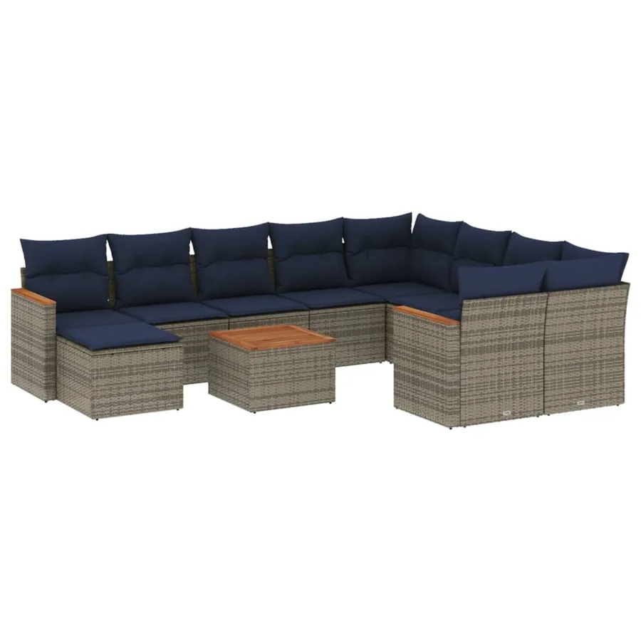Ensemble de canapé de jardin 11 pcs avec coussins gris résine tressée - 2
