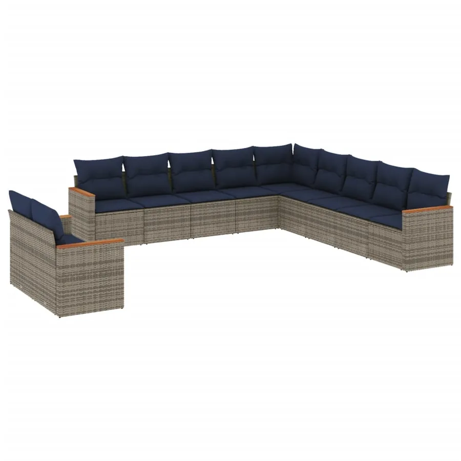 Ensemble de canapé de jardin 11 pcs avec coussins gris résine tressée - 2