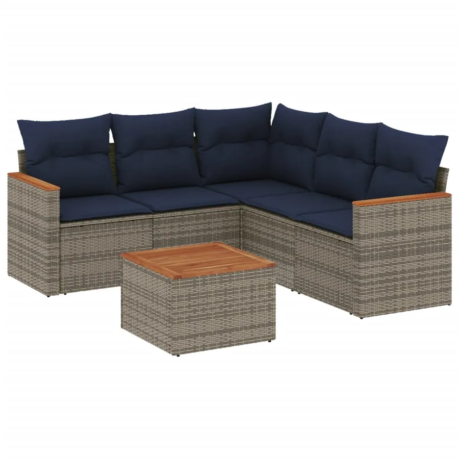 Ensemble de canapé de jardin 6 pcs avec coussins gris résine tressée - 2