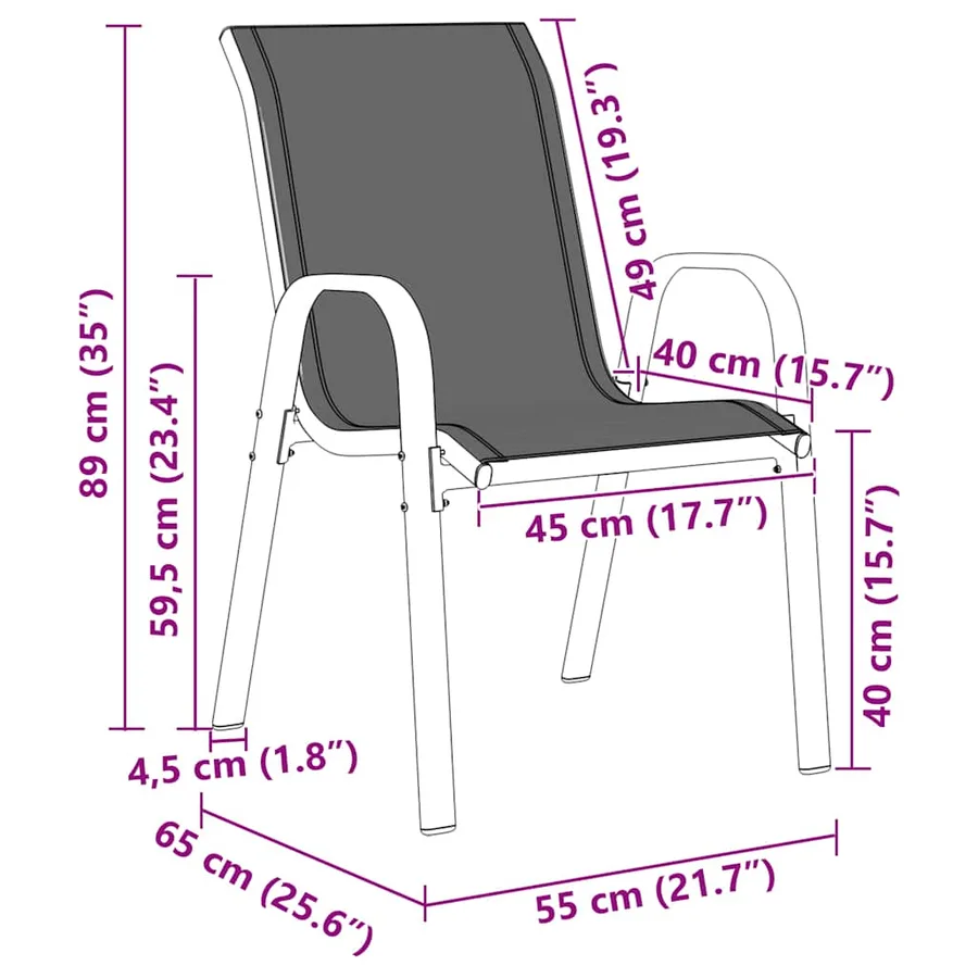 Chaises empilables de jardin lot de 4 Gris Tissu textilène - 13