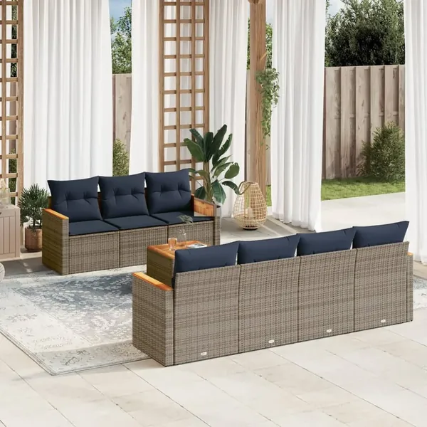 Ensemble de canapé de jardin 8 pcs avec coussins gris résine tressée