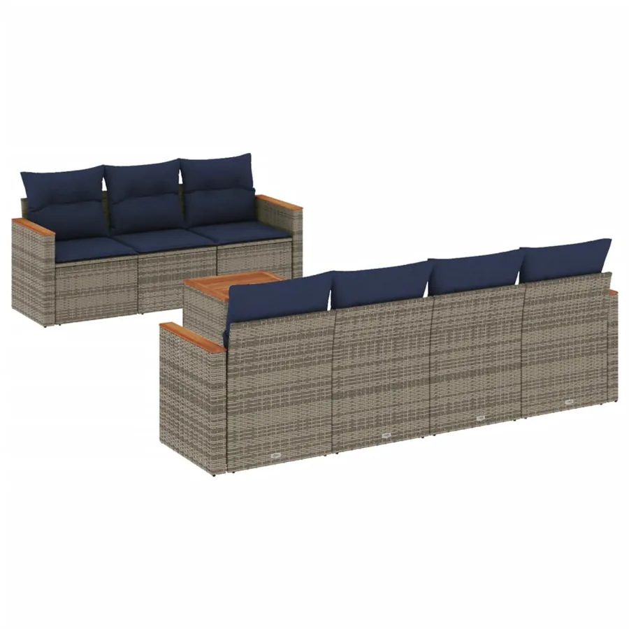 Ensemble de canapé de jardin 8 pcs avec coussins gris résine tressée - 2