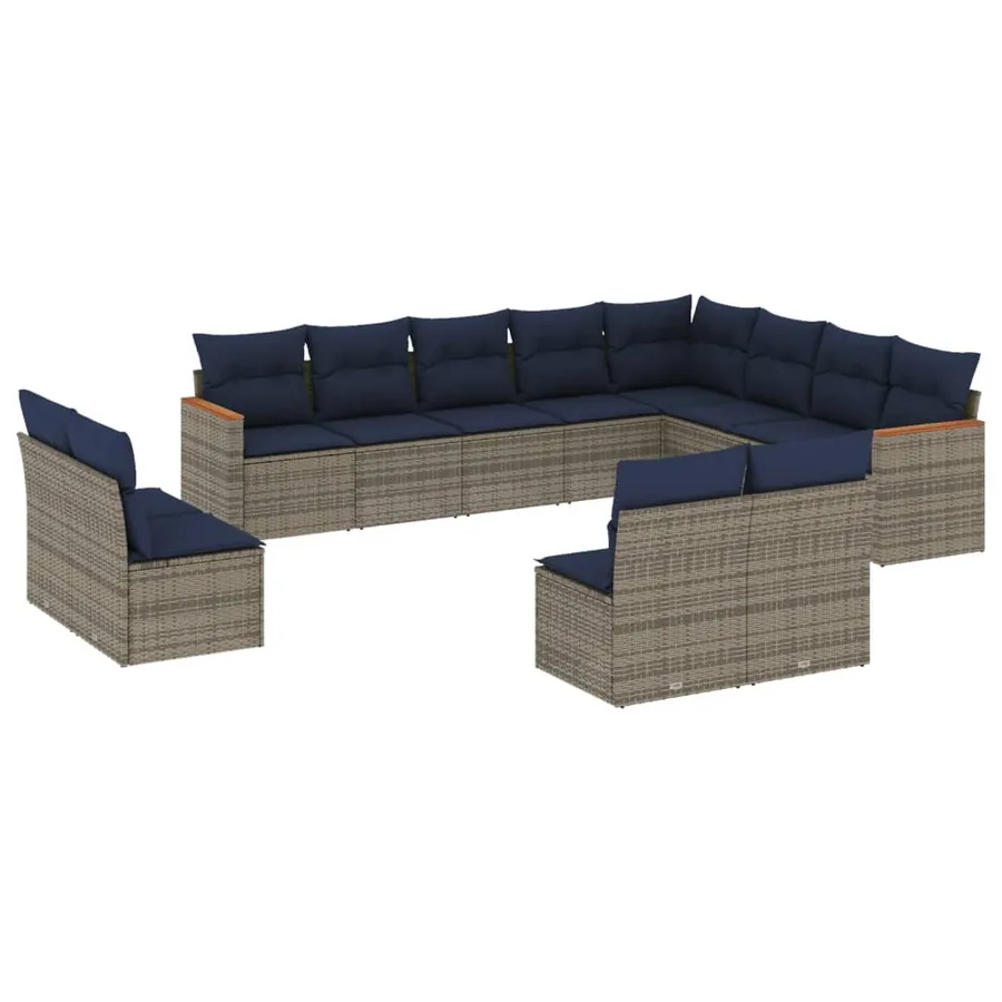 Ensemble de canapé de jardin 12 pcs avec coussins gris résine tressée - 2