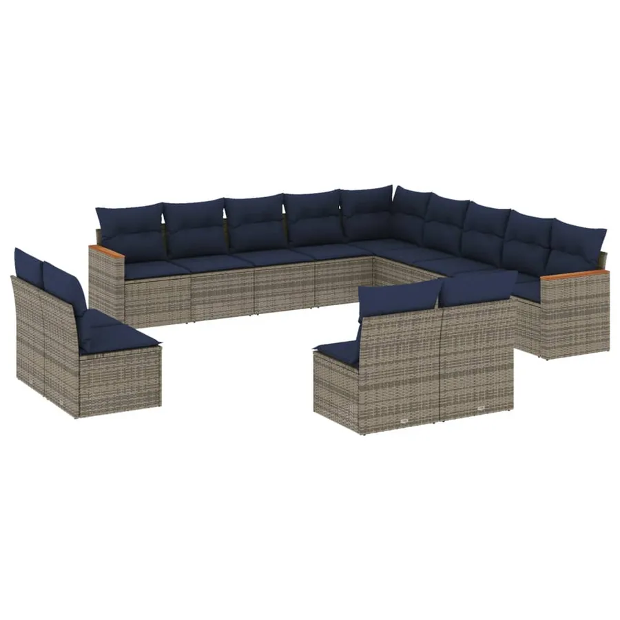 Ensemble de canapé de jardin 13 pcs avec coussins gris résine tressée - 2