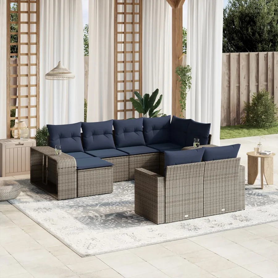 Ensemble de canapé de jardin 10 pcs avec coussins gris résine tressée