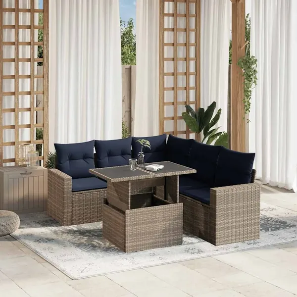 Ensemble de canapé de jardin 6 pcs avec coussins gris résine tressée