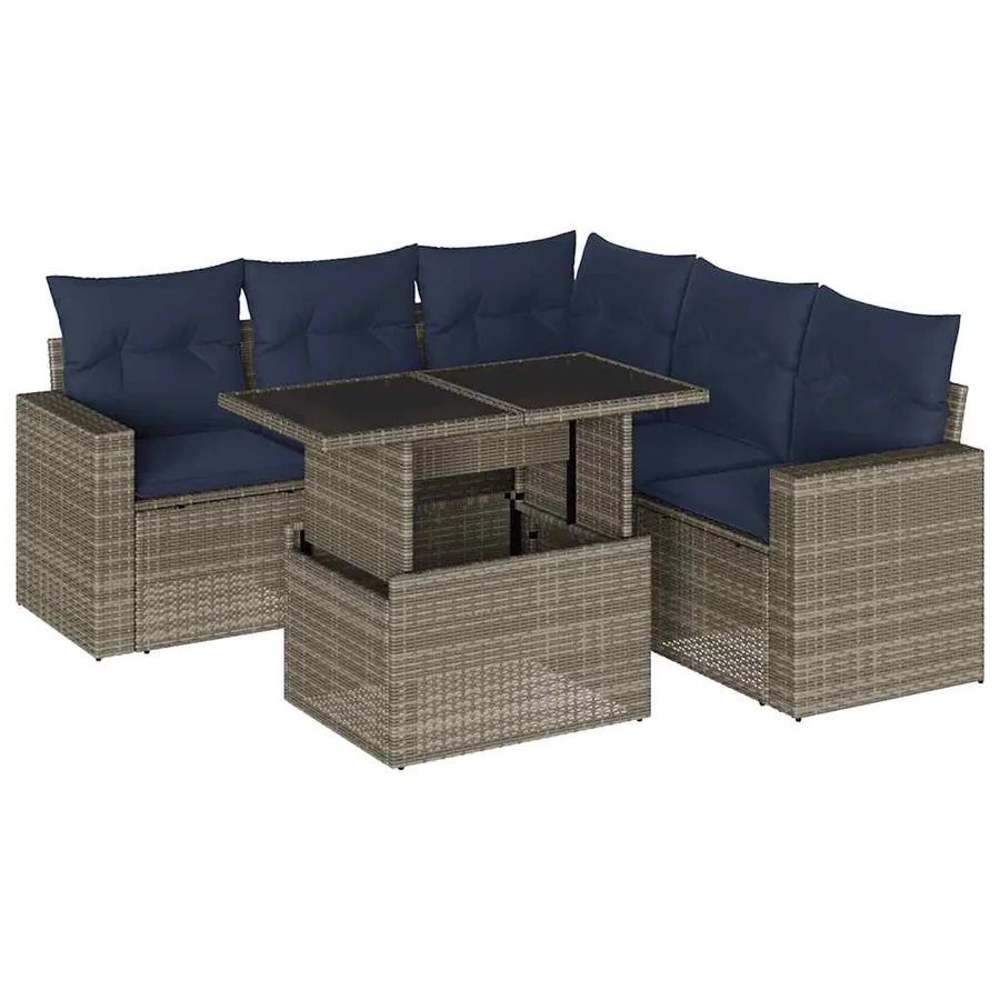 Ensemble de canapé de jardin 6 pcs avec coussins gris résine tressée - 2
