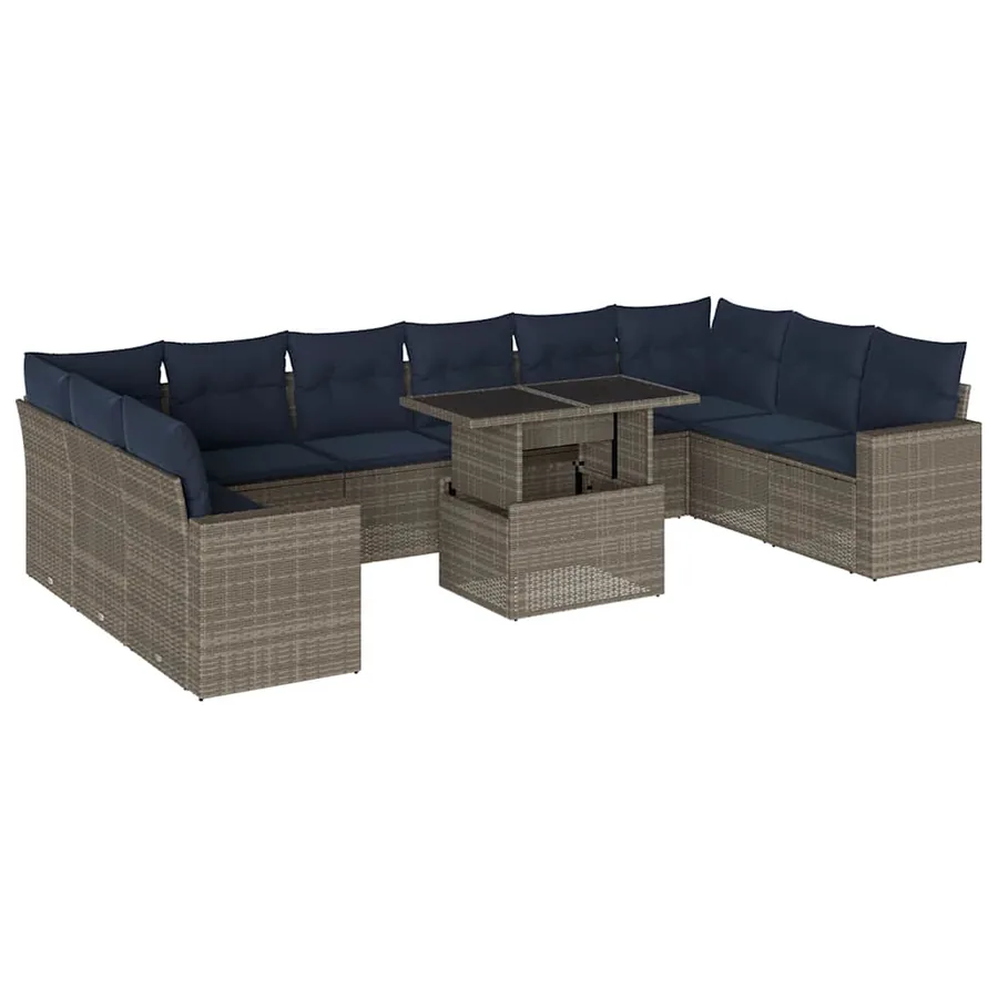 Ensemble de canapé de jardin 11 pcs avec coussins gris résine tressée - 2