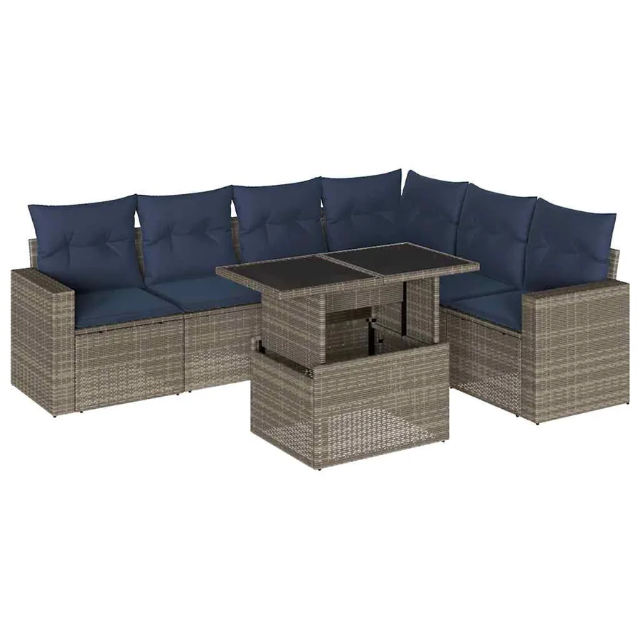 Ensemble de canapé de jardin 7 pcs avec coussins gris résine tressée - 2