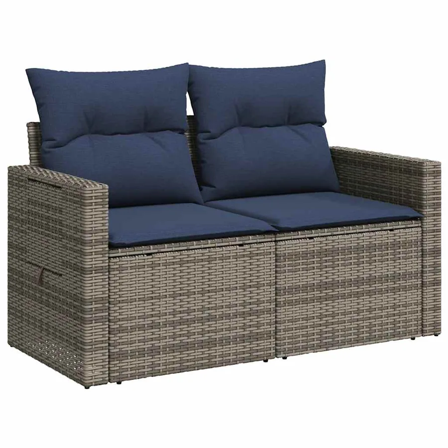 Ensemble de canapé de jardin 7 pcs avec coussins gris résine tressée - 4