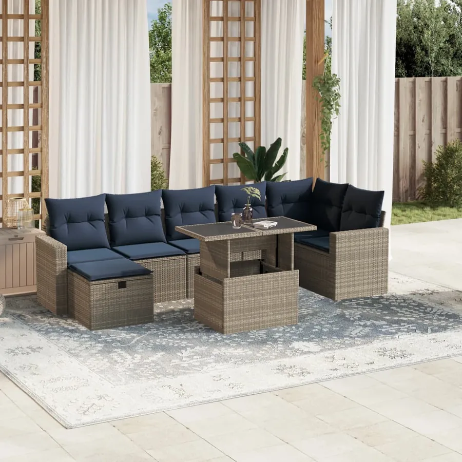 Ensemble de canapé de jardin 8 pcs avec coussins gris résine tressée