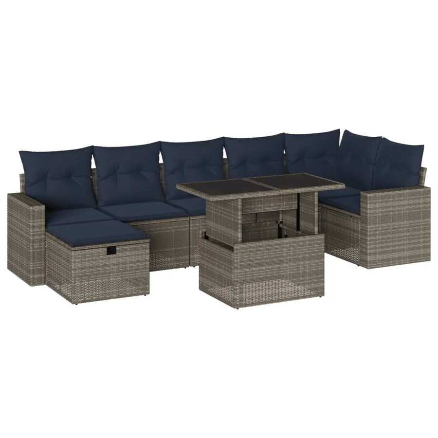 Ensemble de canapé de jardin 8 pcs avec coussins gris résine tressée - 2