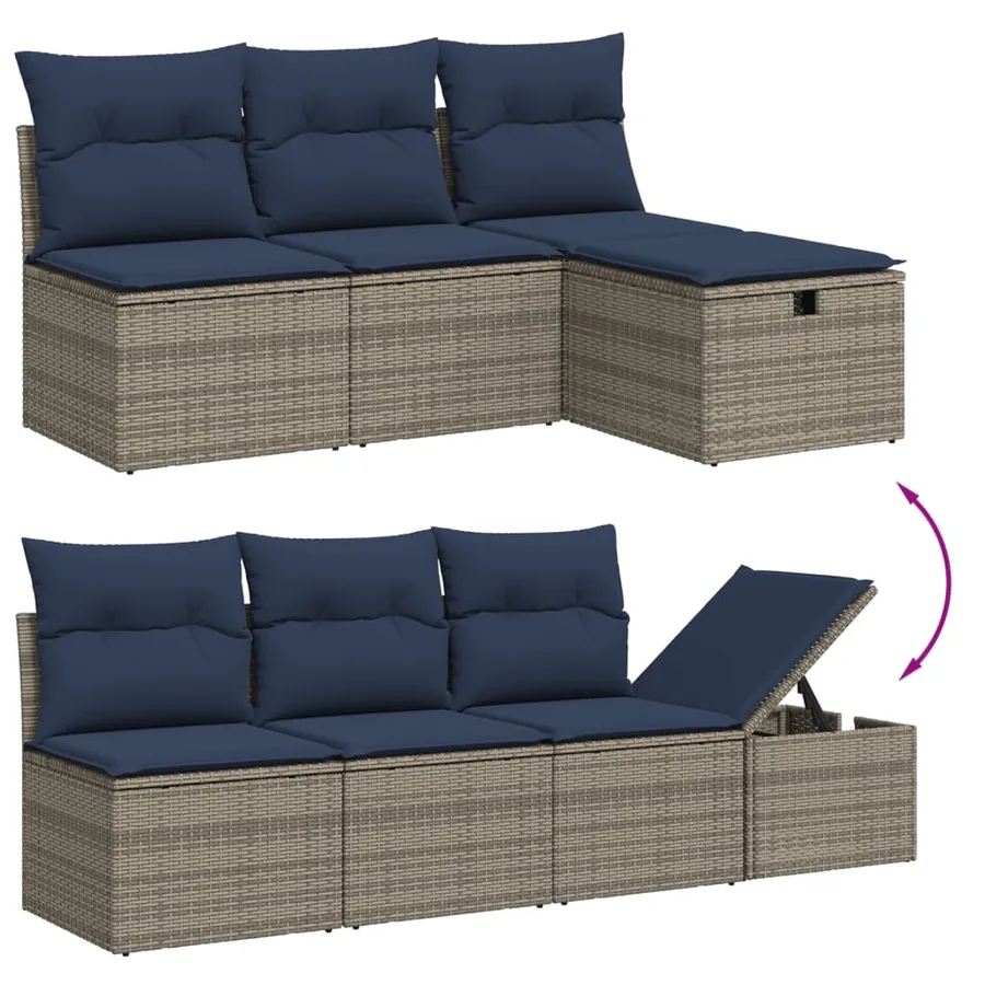 Ensemble de canapé de jardin 9 pcs avec coussins gris résine tressée - 9