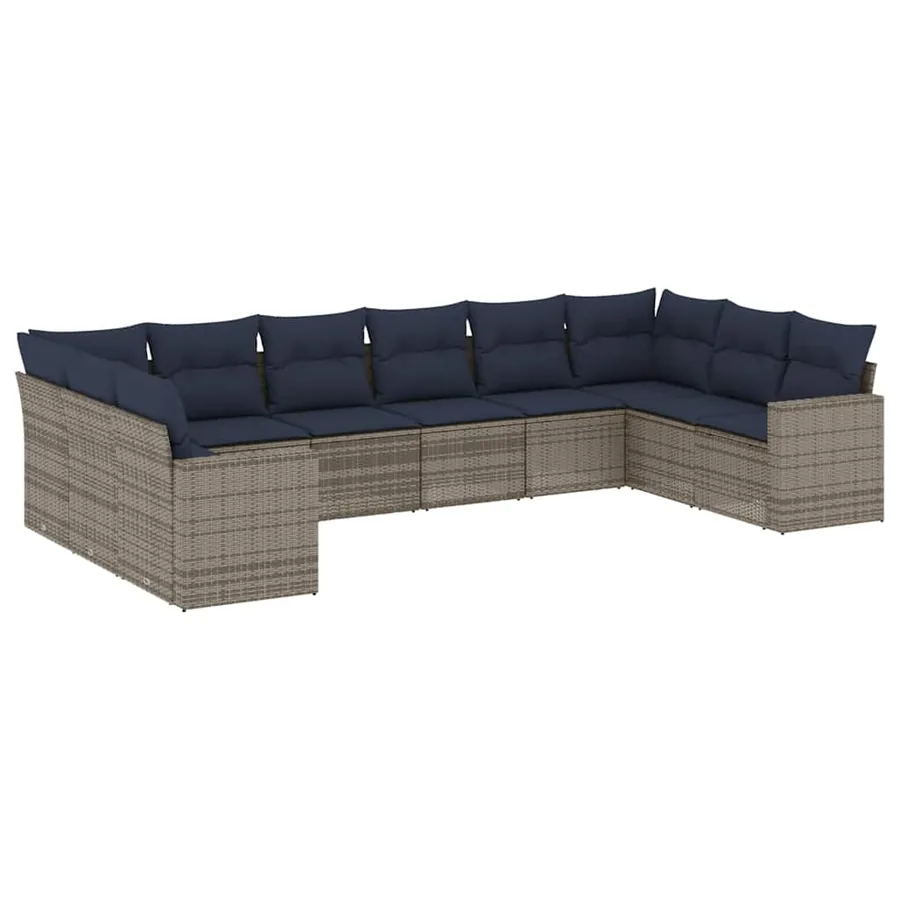 Salon de jardin 10 pcs avec coussins gris résine tressée - 2