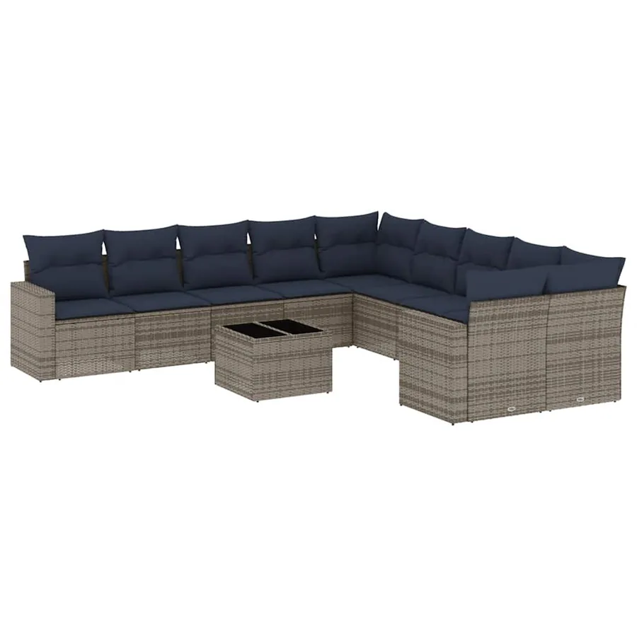 Salon de jardin 11 pcs avec coussins gris résine tressée - 2