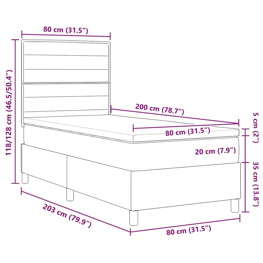 Lit à ressorts avec matelas Bleu 80 x 200 cm tissu - 12
