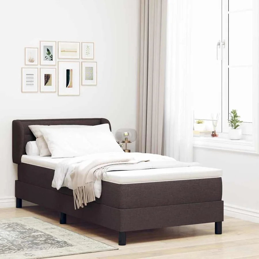 Lit à ressorts avec matelas Marron foncé 80 x 200 cm tissu