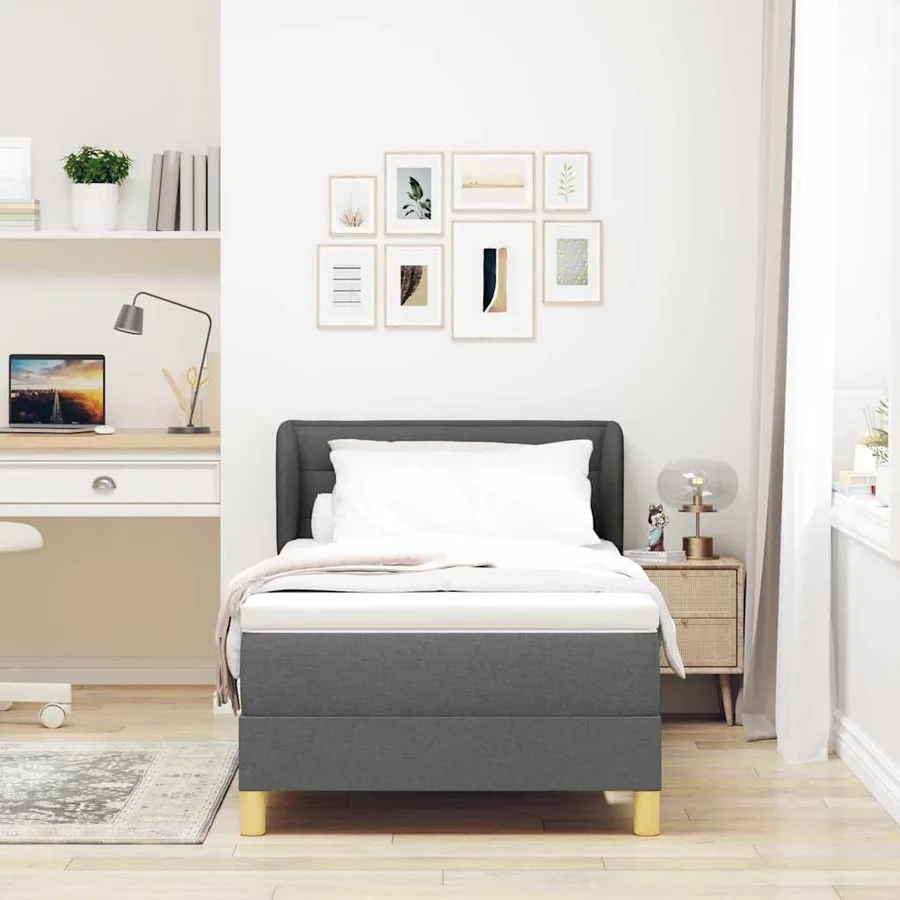 Lit à ressorts avec matelas Gris foncé 80 x 200 cm tissu - 3