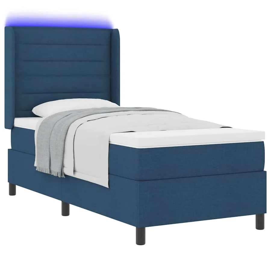 Lit à ressort LED avec matelas Bleu 80 x 200 cm tissu - 3
