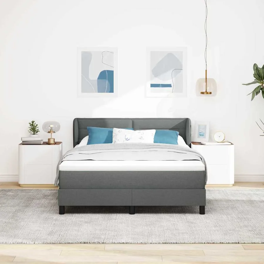 Lit à ressorts avec matelas Gris foncé 140 x 190 cm tissu - 3