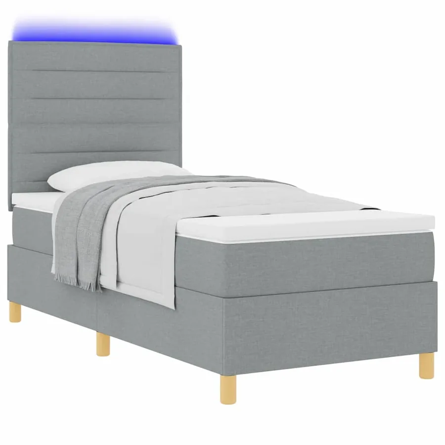 Lit à ressort LED avec matelas Gris clair 90 x 200 cm tissu - 3