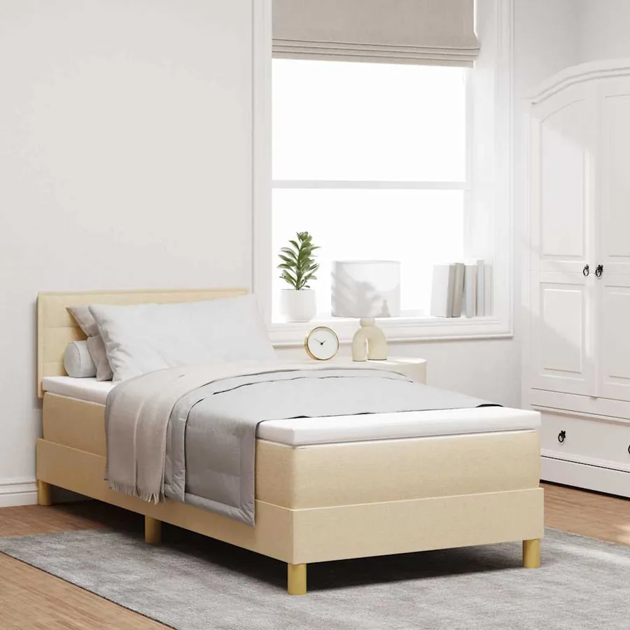 Lit à ressorts avec coussin Crème 90 x 190 cm tissu