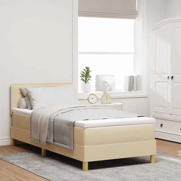 Lit à ressorts avec coussin Crème 90 x 190 cm tissu