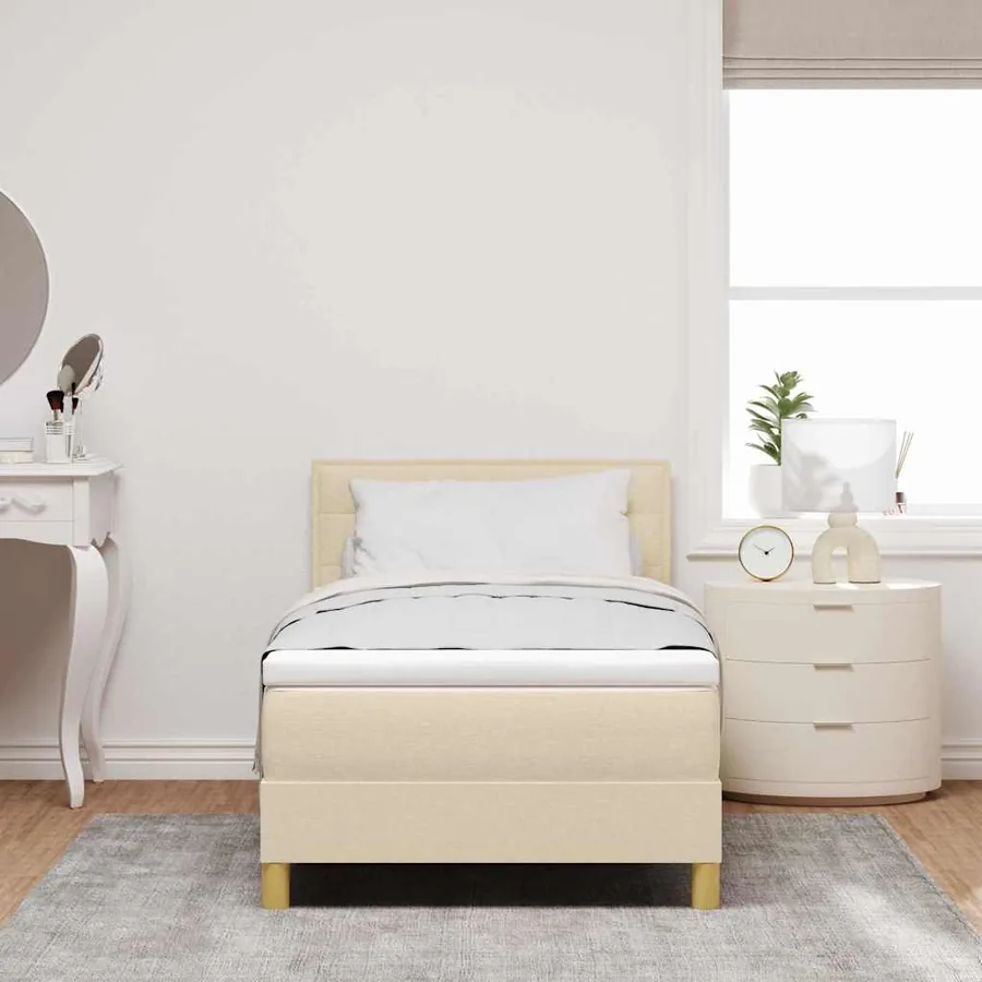 Lit à ressorts avec coussin Crème 90 x 190 cm tissu - 3