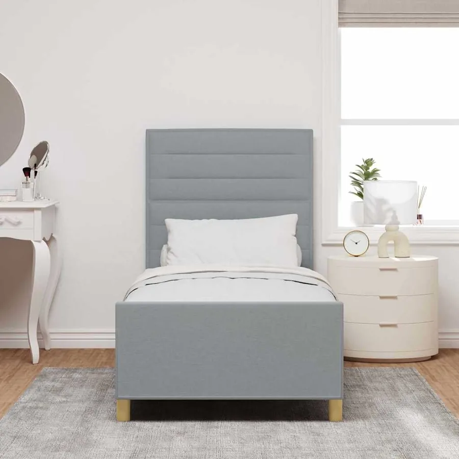 Cadre de lit avec tête de lit Gris clair 90 x 200 cm tissu - 3