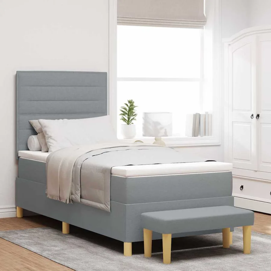 Lit à ressorts avec coussin Gris clair 200 x 90 cm tissu