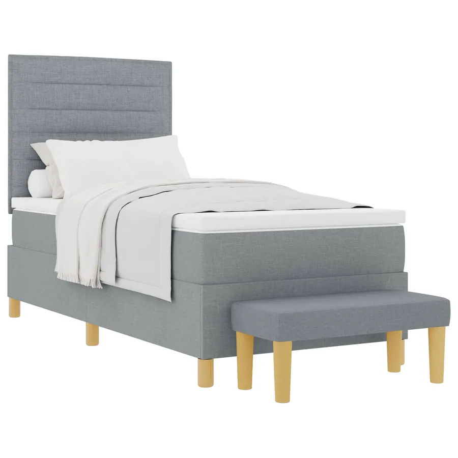 Lit à ressorts avec coussin Gris clair 200 x 90 cm tissu - 2