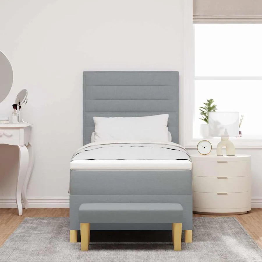 Lit à ressorts avec coussin Gris clair 200 x 90 cm tissu - 3