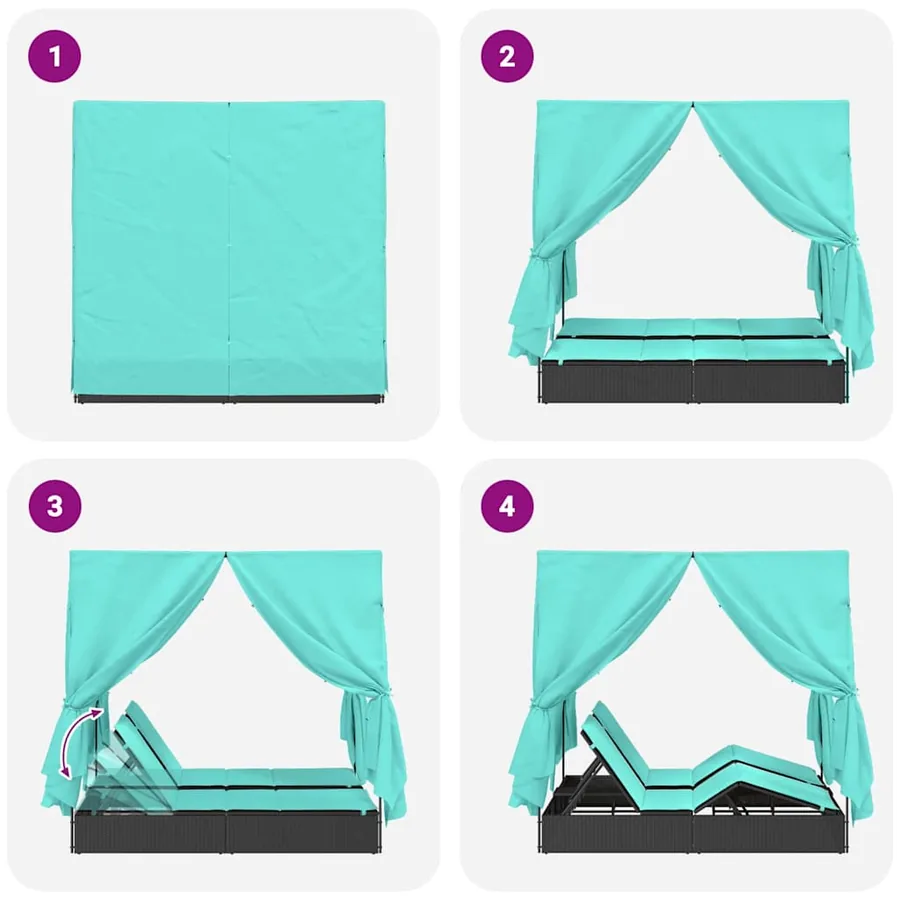 Transat double Réglable Turquoise 205 x 129 x 200 cm polyrotin - 8