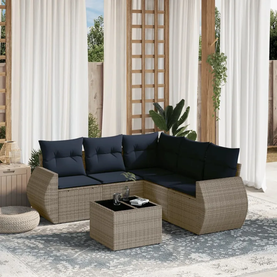 Ensemble de canapé de jardin 6 pcs avec coussins gris résine tressée