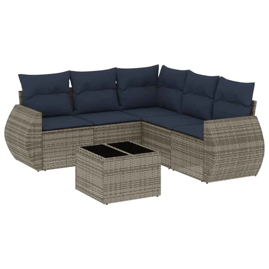 Ensemble de canapé de jardin 6 pcs avec coussins gris résine tressée - 2
