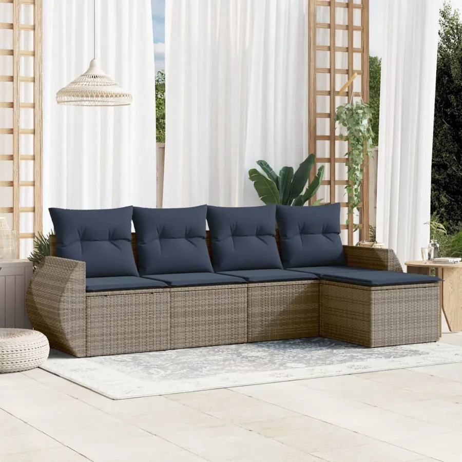 Ensemble de canapé de jardin 5 pcs avec coussins gris résine tressée
