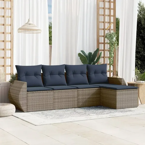 Ensemble de canapé de jardin 5 pcs avec coussins gris résine tressée