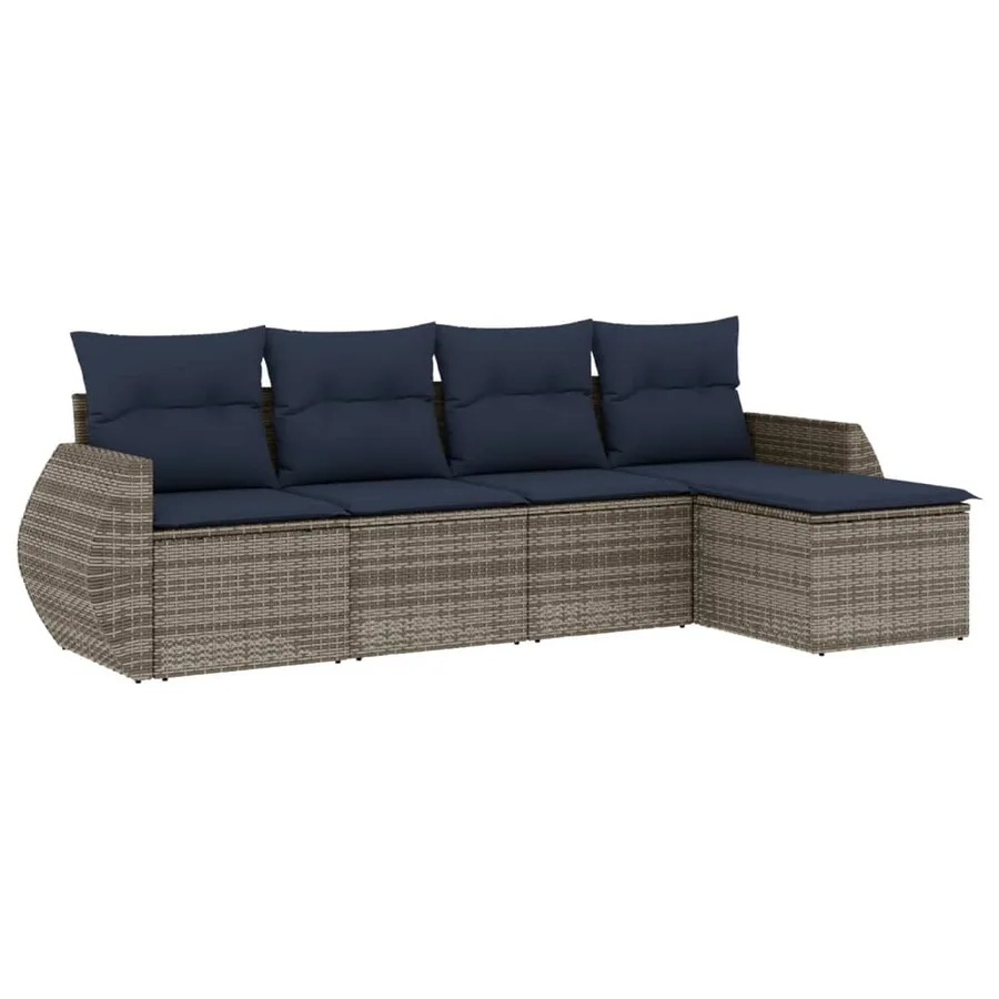 Ensemble de canapé de jardin 5 pcs avec coussins gris résine tressée - 2
