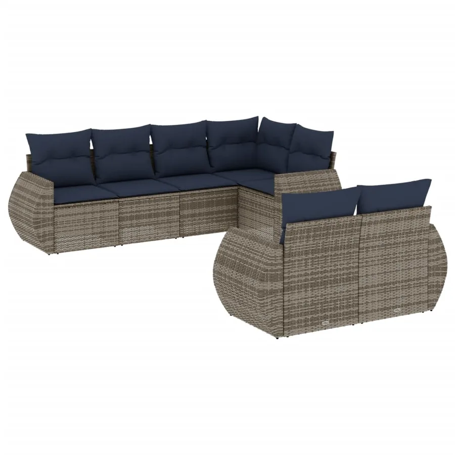 Ensemble de canapé de jardin 7 pcs avec coussins gris résine tressée - 2