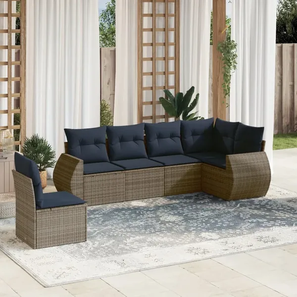 Ensemble de canapé de jardin 6 pcs avec coussins gris résine tressée