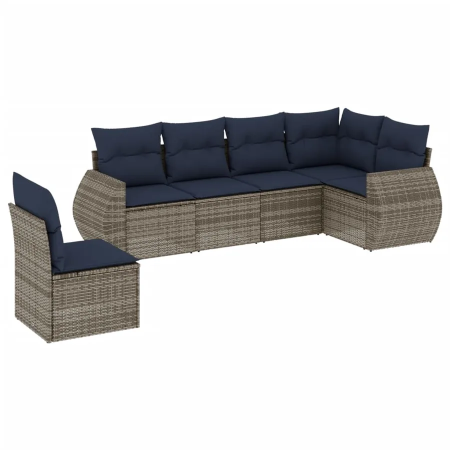 Ensemble de canapé de jardin 6 pcs avec coussins gris résine tressée - 2