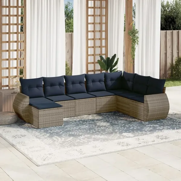Ensemble de canapé de jardin 8 pcs avec coussins gris résine tressée
