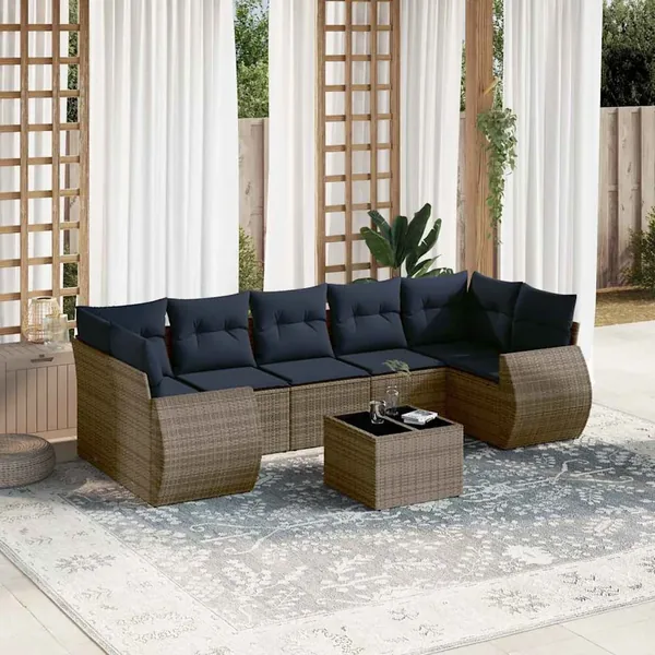 Ensemble de canapé de jardin 8 pcs avec coussins gris résine tressée
