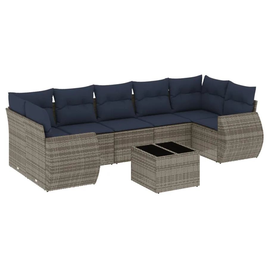 Ensemble de canapé de jardin 8 pcs avec coussins gris résine tressée - 2
