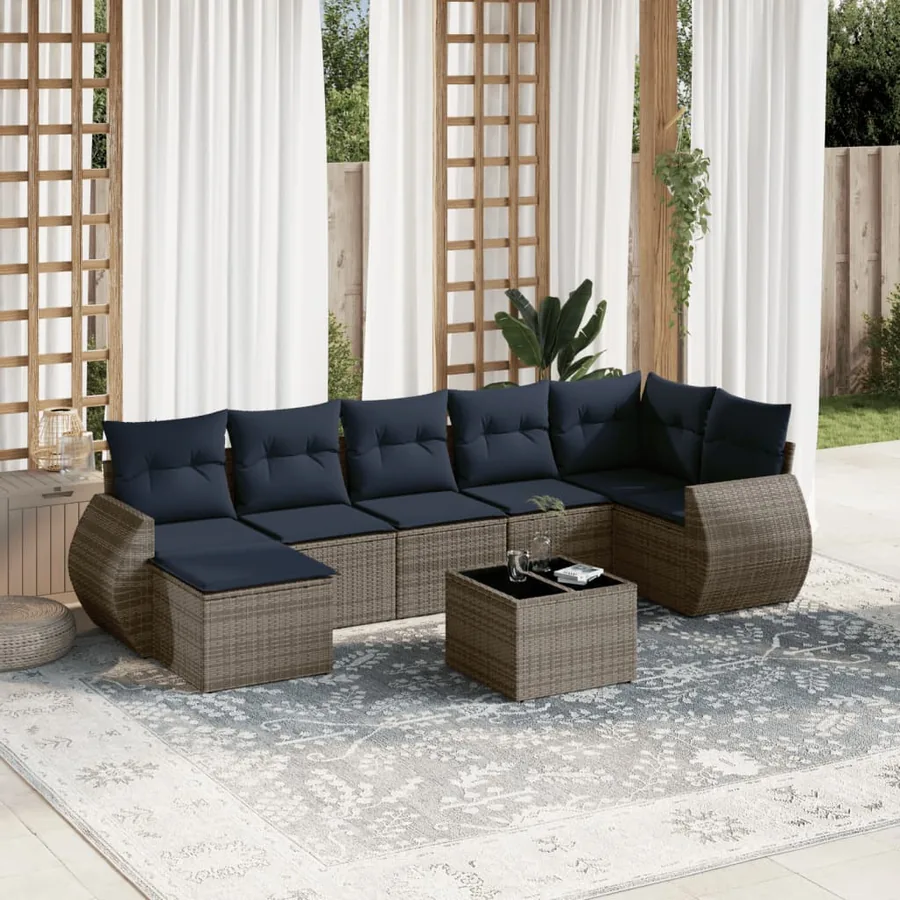 Ensemble de canapé de jardin 8 pcs avec coussins gris résine tressée